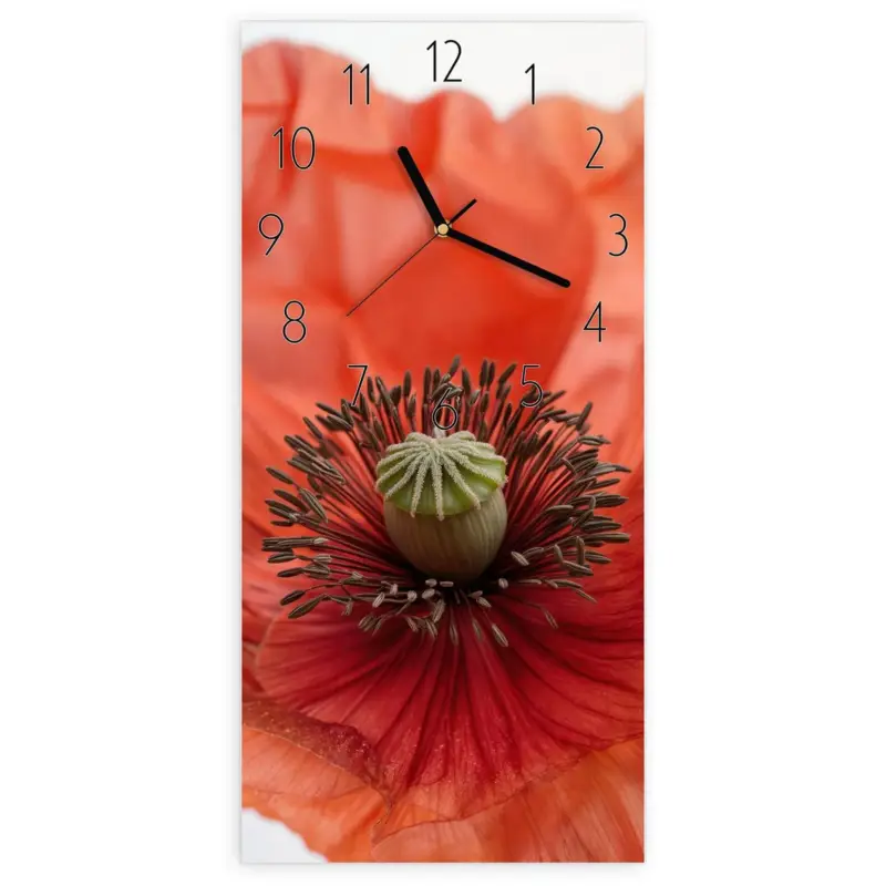 Wanduhr Hochformat - Mohnblüten Elegant Preiswert