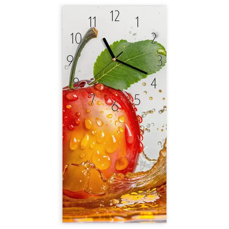 Wanduhr Hochformat - Spritzender Apfel Elegant Schneller Versand