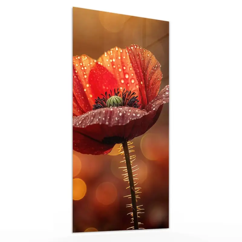 Wandbild Hochformat - Blühende Mohnblume 30 x 60 cm Echt