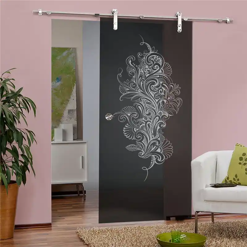 Aktuell Glasschiebetür PIPE-LINE Florale Kunst Gelasert Auf Grauglas