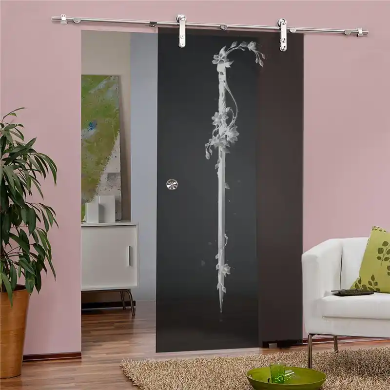 Angebot Glasschiebetür PIPE-LINE Floral Schwert Gelasert Auf Grauglas