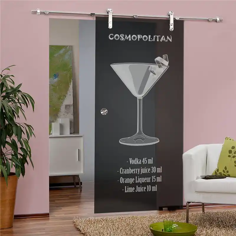 Highlight Glasschiebetür PIPE-LINE Cosmopolitan Gelasert Auf Grauglas