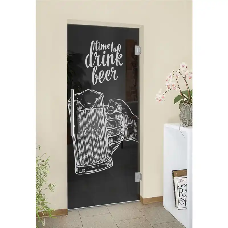 Angebot Pendeltür Time to drink beer Gelasert Auf Grauglas