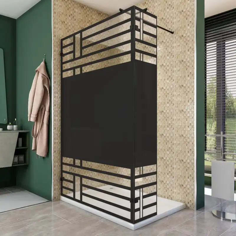 Walk In Dusche - Amora-03 - Duschwand - Schwarz - Loft 5 Kracherpreis