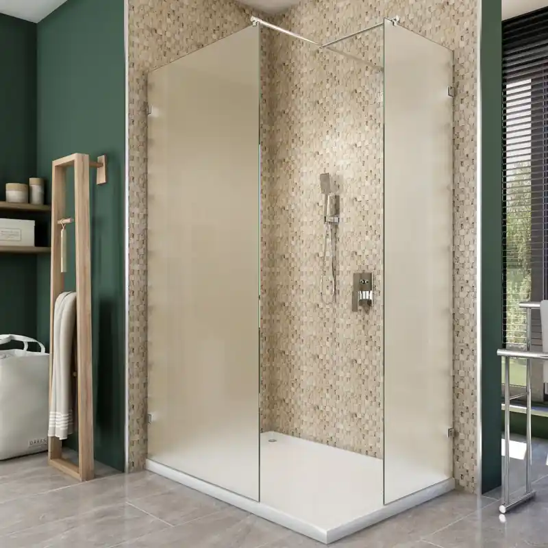 Walk In Dusche - Almada-04 - Duschwand - Chrom - Satino Neu