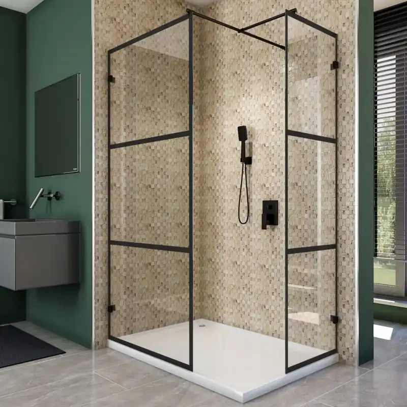 Aktuell Walk In Dusche - Amora-04 - Duschwand - Schwarz - Loft 1