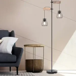 Garantierte Lieferung Globo Lighting Stehleuchte 2-flammig, Holz/ Metall Korb