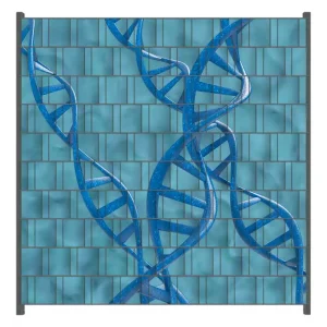 Kracherpreis Zaunsichtschutz DNA-Strang in blau auf türkisem Hintergrund Breite 250 cm x Höhe 200 cm
