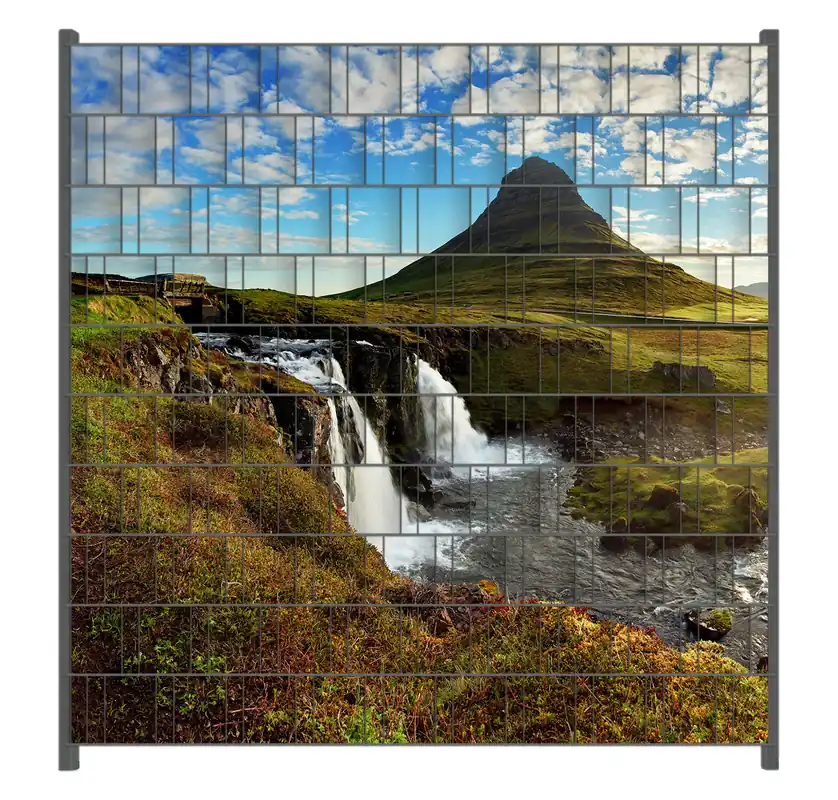 Bestseller Zaunsichtschutz Island Panorama Fluss Berge und blauer Himmel Breite 250 cm x Höhe 200 cm