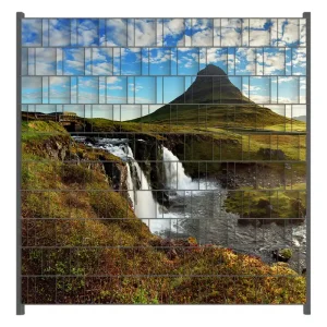 Kracherpreis Zaunsichtschutz Island Panorama Fluss Berge und blauer Himmel Breite 250 cm x Höhe 140 cm