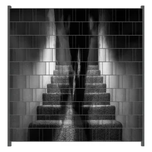 Neue Kollektion Zaunsichtschutz Mysteriöse Treppe mit Schattenfigur - Schwarzweiß Breite 200 cm x Höhe 140 cm