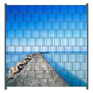 Kostenloser Rückversand Zaunsichtschutz Pier am blauen Ozean mit blauem Himmel Breite 200 cm x Höhe 200 cm