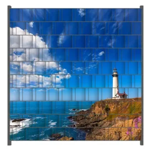 Billig Zaunsichtschutz Leuchtturm auf einem Felsvorsprung - Blauer Himmel Breite 200 cm x Höhe 200 cm