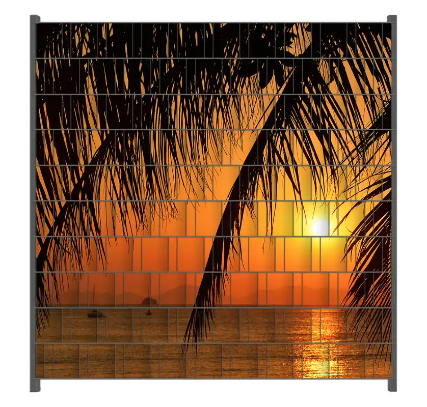 Jetzt Bestellen Zaunsichtschutz Sonnenuntergang unter Palmenblättern Breite 250 cm x Höhe 140 cm