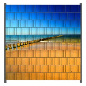 Preiswert Zaunsichtschutz Sandstrand in orange - Blaues Meer - Blauer Himmel Breite 200 cm x Höhe 180 cm