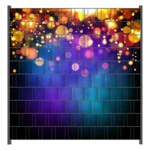 Letzte Chance Zaunsichtschutz Bunte Kugeln in orange und rot, explodierend, vor blauem Hintergrund Breite 200 cm x Höhe 140 cm