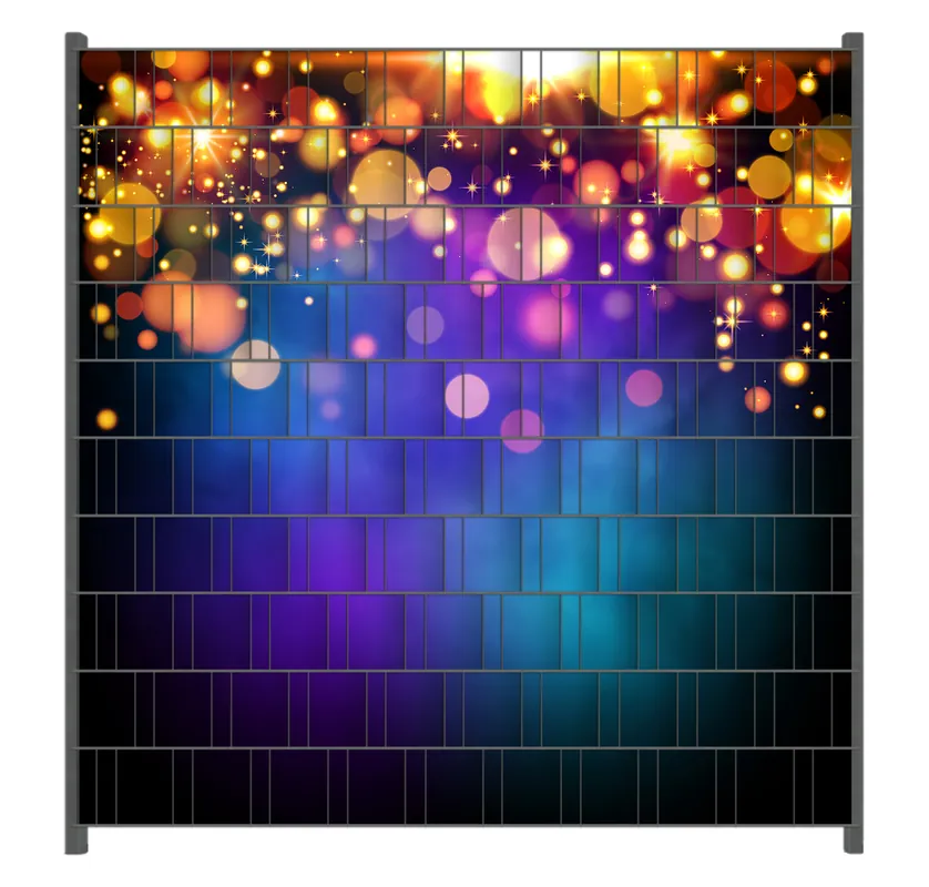 Letzte Chance Zaunsichtschutz Bunte Kugeln in orange und rot, explodierend, vor blauem Hintergrund Breite 200 cm x Höhe 140 cm