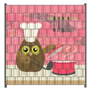 Neu Im Sortiment Zaunsichtschutz Lustige Eule beim Kochen mit Kochmütze Breite 200 cm x Höhe 200 cm
