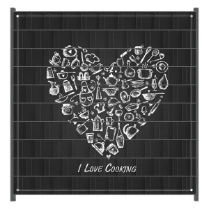 Top-Angebot Zaunsichtschutz I Love Cooking - Herz aus Küchenutensilien in schwarz weiß Breite 200 cm x Höhe 140 cm