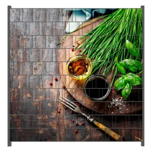 Heißes Angebot Zaunsichtschutz Kräuter, Öle und Gewürze auf einem Holzbrett Breite 200 cm x Höhe 140 cm