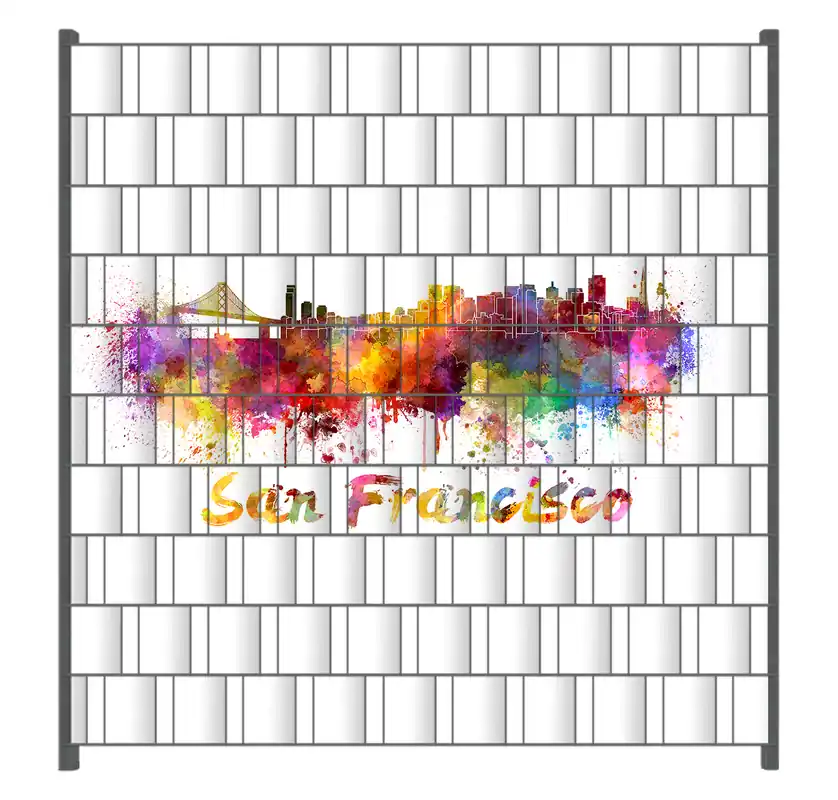 Echt Zaunsichtschutz Städte als Aquarell - Skyline von San Francisco Breite 250 cm x Höhe 200 cm