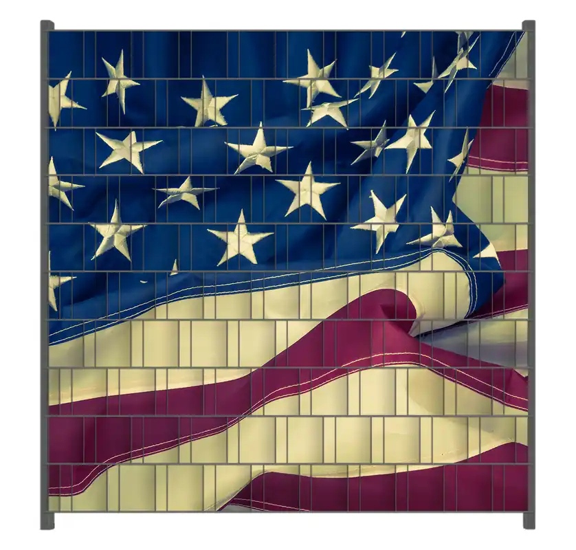 Zaunsichtschutz Amerikanische Flagge im Wind Breite 200 cm x Höhe 140 cm Preisknaller