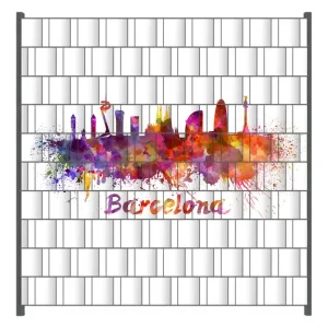Kracherpreis Zaunsichtschutz Städte als Aquarell - Skyline von Barcelona Breite 200 cm x Höhe 200 cm