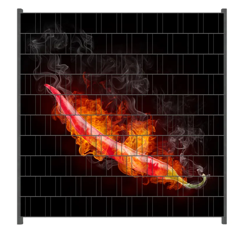 Ausverkauf Zaunsichtschutz Heiße, brennende Chili-Schote vor schwarzem Hintergrund Breite 200 cm x Höhe 200 cm