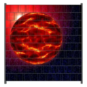 Kostenloser Versand Zaunsichtschutz Abstrakter Planet im Weltall in glühendem rot Breite 200 cm x Höhe 180 cm