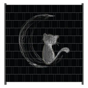 Kostenloser Rückversand Zaunsichtschutz Katze sitzt auf dem Mond - illustriert in weiß auf schwarz Breite 200 cm x Höhe 180 cm