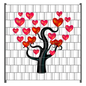 Expressversand Zaunsichtschutz Comic Baum mit Herzen Breite 200 cm x Höhe 200 cm