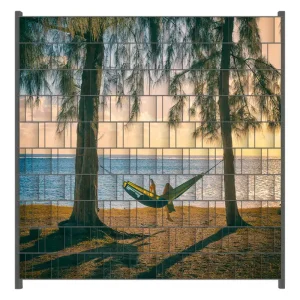 Neue Kollektion Zaunsichtschutz Chillout - Hängematte am Meer Breite 200 cm x Höhe 180 cm
