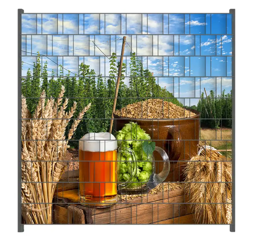 Echt Zaunsichtschutz Frisch gezapftes Bier, Hopfen und Malz Breite 200 cm x Höhe 200 cm
