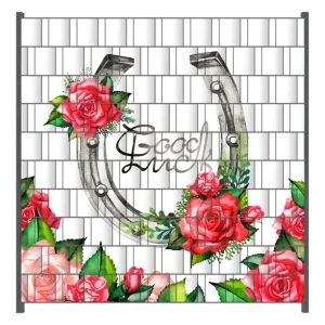 Must-Have Zaunsichtschutz Viel Glück Hufeisen mit roten Rosen Breite 200 cm x Höhe 140 cm