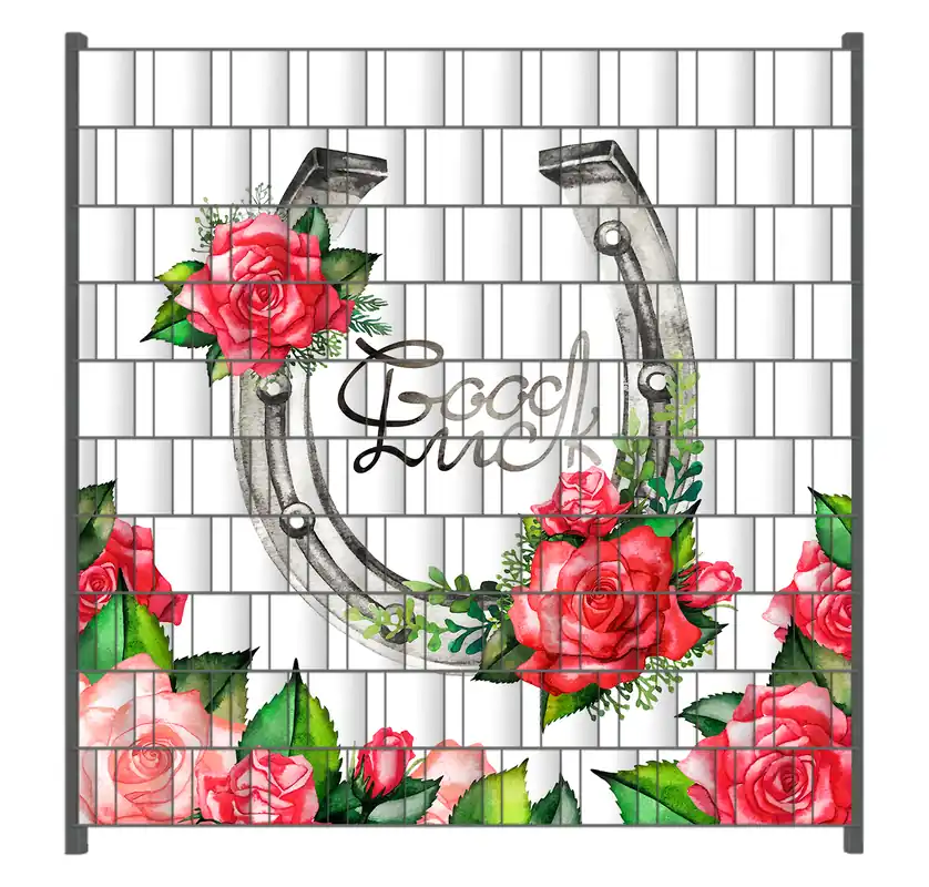 Must-Have Zaunsichtschutz Viel Glück Hufeisen mit roten Rosen Breite 200 cm x Höhe 140 cm