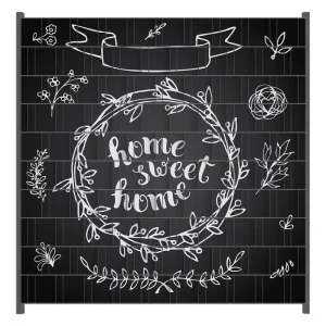 Günstig Zaunsichtschutz Home sweet Home Weiß auf Schwarz Breite 200 cm x Höhe 200 cm