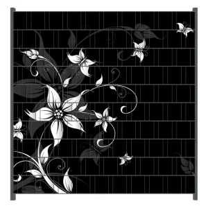 Sichere Zahlung Zaunsichtschutz Blumenranke in Schwarz-Weiß Breite 200 cm x Höhe 180 cm
