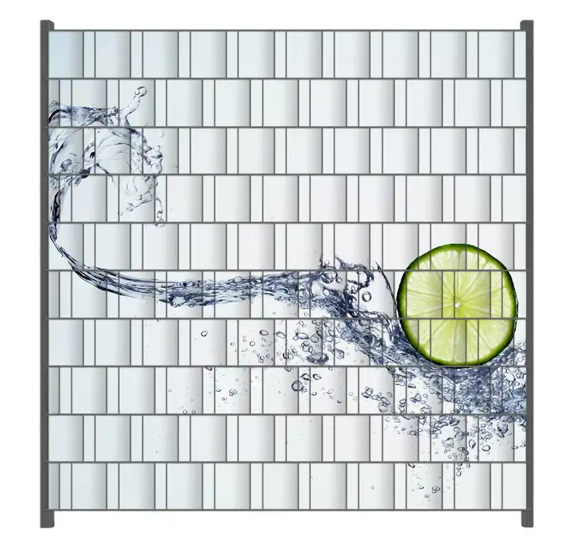 Gratis Versand Zaunsichtschutz Limettenscheibe in spritzigem Wasser Breite 200 cm x Höhe 200 cm