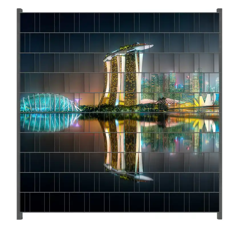 Finale Aktion Zaunsichtschutz Singapur bei Nacht Breite 200 cm x Höhe 200 cm