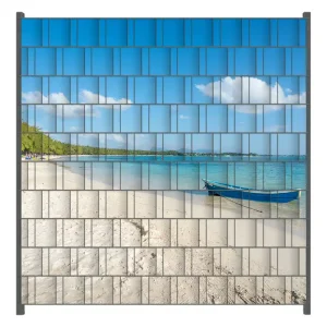 Kostenloser Rückversand Zaunsichtschutz Boot an einem tropischen Strand Breite 250 cm x Höhe 200 cm