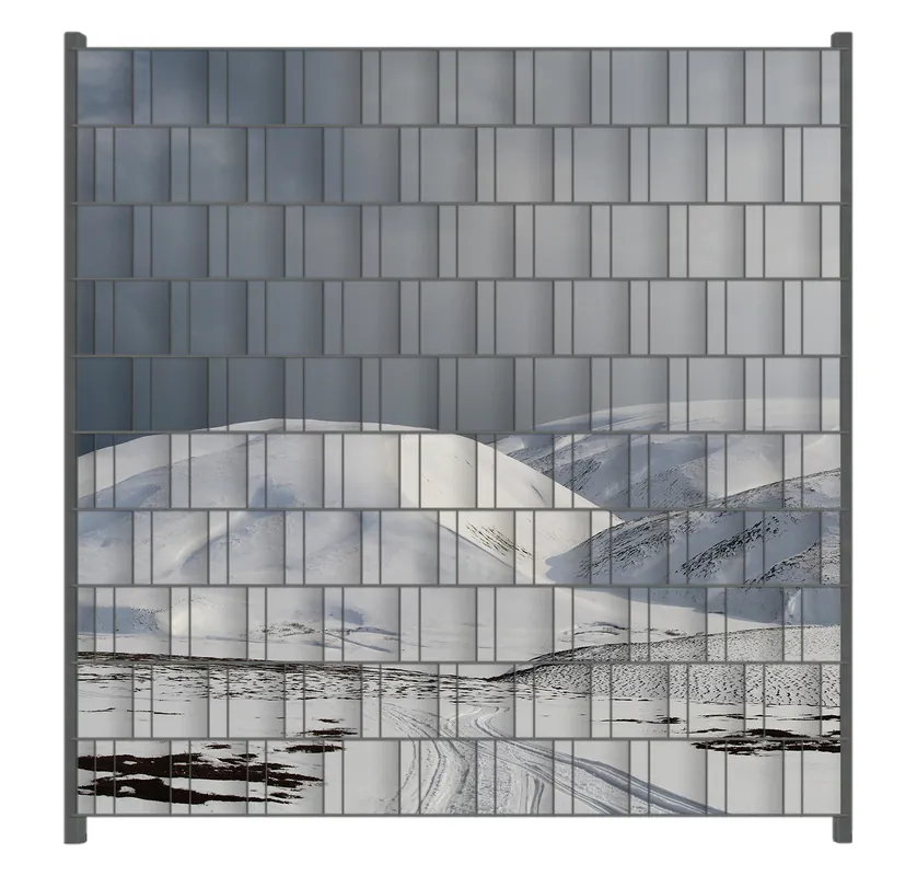 Neue Kollektion Zaunsichtschutz Schneebedeckte Hügel am Meer Breite 200 cm x Höhe 140 cm