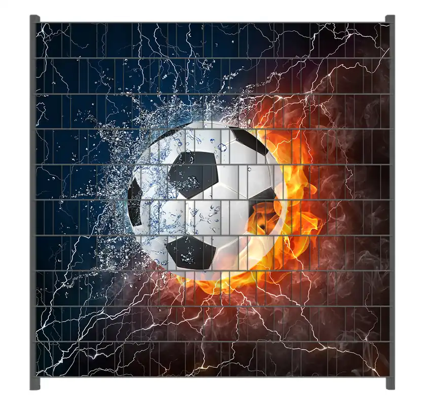 Ausverkauf Zaunsichtschutz Fußball - Feuer und Wasser Breite 200 cm x Höhe 200 cm