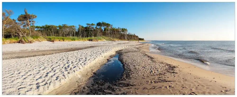 Glasbild Einsamer Strand am Meer - Blauer Himmel 50 x 50 cm Top-Seller