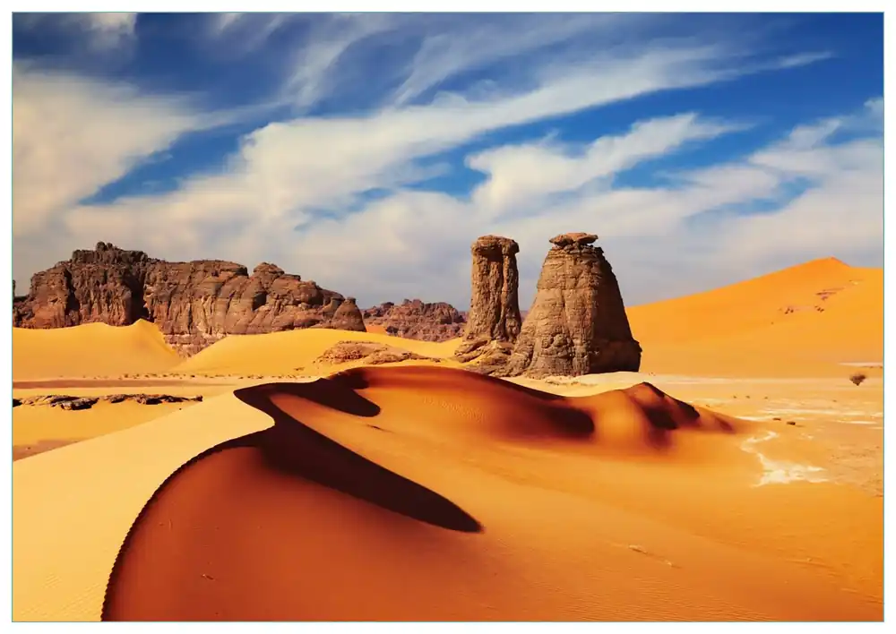 Glasbild Felsen und Sand in der Sahara Wüste 32 x 80 cm Sichere Zahlung