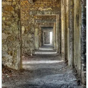 Glasbild Weg durch eine verlassene Ruine 50 x 50 cm Bestpreis