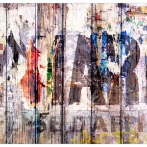 Finale Aktion Glasbild Bemalte Holzplanken mit alter Schrift 60 x 90 cm