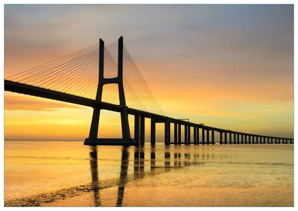 Glasbild Vasco da Gama Brücke 55 x 55 cm Sichere Zahlung