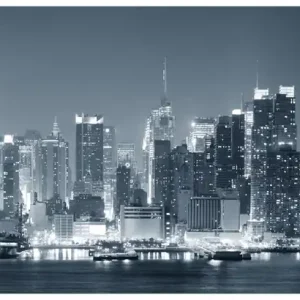 Glasbild New York Skyline - Schwarz Weiß Blau 60 x 90 cm Echt