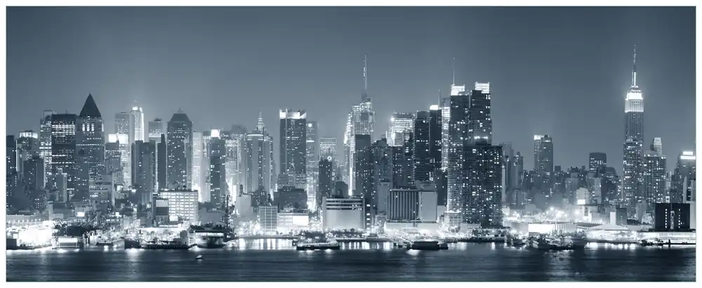 Günstig Glasbild New York Skyline - Schwarz Weiß Blau 30 x 30 cm
