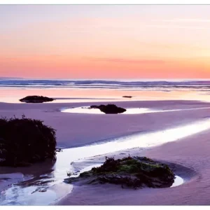 Echt Glasbild Sonnenuntergang am einsamen Strand 32 x 80 cm